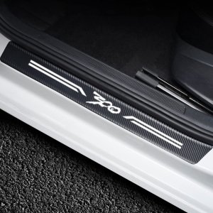 4Pcs Car Door Sill Protector for Chrysler Accessories Fit for 300/C/ 300S 2005-2023, Carbon Fiber Leather Door Sill Sticker, Decoration Door Sill Scuff Plate Sticker for Auto Truck SUV, (300 White)