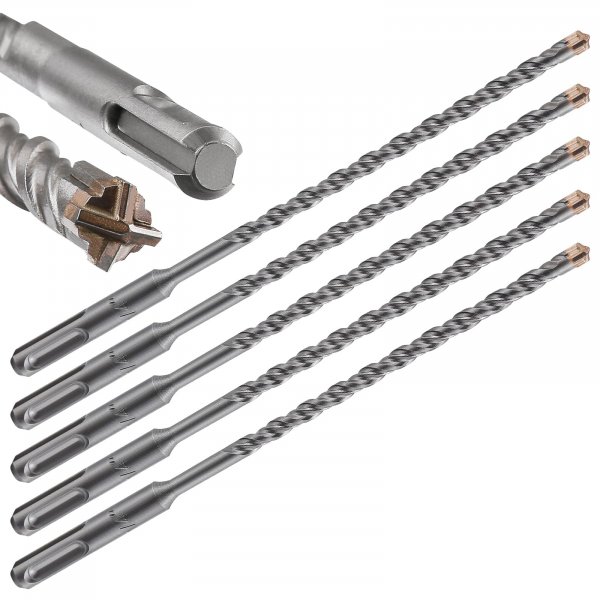 Wensilon 5pcs 1/4" X 8"-6" Cross-Type Double Thread Carbide Drill Bits for Concrete, Brick, Stone, Hammer Drill