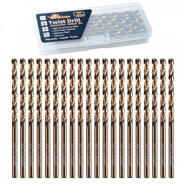 RCINDUS (20PCS) 1/8" Cobalt Drill Bit, HSS M35 Metal Drill Bits for Steel, Stainless Steel, Cast Iron, Hard Plastic and Wood