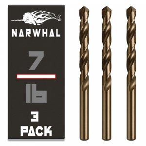 Narwhal 7/16 Inch Cobalt Drill Bits (3 Pack - Industrial Grade M35 Cobalt) 5-1/2" Length & 135 Degree Split Point for Drilling Into Metal, Hardened & Stainless Steel, Cast Iron, & More!