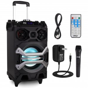 Pyle PWMA325BT Portable Bluetooth Karaoke Speaker System, PA Loudspeaker with Flashing DJ Lights