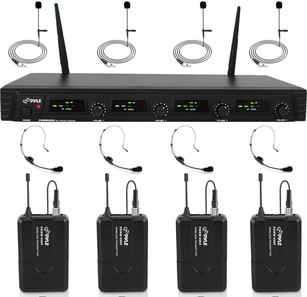 Pyle PDWM4560 UHF Quad Channel Fixed Frequency Wireless 8 Microphone System