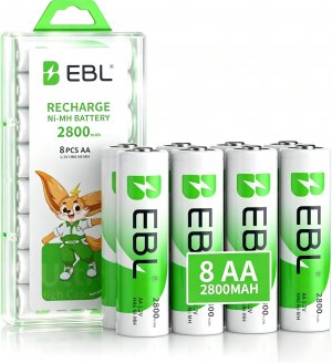 EBL Pack of 8 AA Batteries 2800mAh High Capacity Precharged Ni-MH AA Rechargeable Batteries