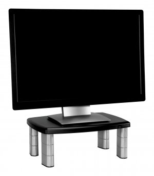 3M Adjustable Monitor Stand, Three Leg Segments, Simply Adjust Height from 1" to 5 7/8", Holds Up to 80 lbs, 11" Space Between Columns, Silver/Black (MS80B)