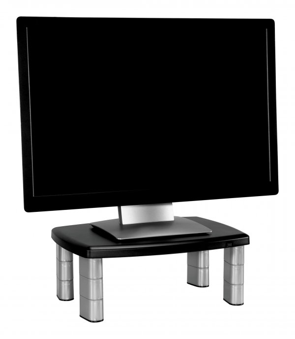 3M Adjustable Monitor Stand, Three Leg Segments, Simply Adjust Height from 1" to 5 7/8", Holds Up to 80 lbs, 11" Space Between Columns, Silver/Black (MS80B)