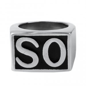 OAKKY SO Men Rings Biker Stainless Steel Vintage Silver and Black Size 12