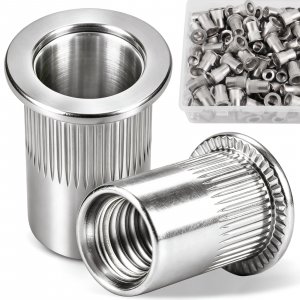 DFDU 149Pcs M6 Rivet Nuts, Stainless Steel 304 Metric Rivnut Kit Flat Head Threaded Insert Nutsert with Knurled Body, RIV Nuts for Furniture, Automotive, Industrial Use
