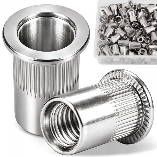 DFDU 149Pcs M6 Rivet Nuts, Stainless Steel 304 Metric Rivnut Kit Flat Head Threaded Insert Nutsert with Knurled Body, RIV Nuts for Furniture, Automotive, Industrial Use