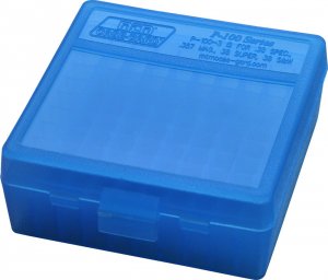 MTM Case-Gard P-100-3-29 Flip-Top Ammo Box, 100 Round, Clear Blue