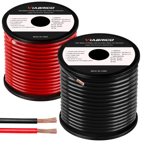 VIABRICO 10 Gauge Wire, for Automotive Power/Ground, Battery Cable, Car Audio, RV, Amp, CCA, Automotive Wire, Amp Kit, Battery Cables, Wiring Kit, (30 feet Each- Black/Red)