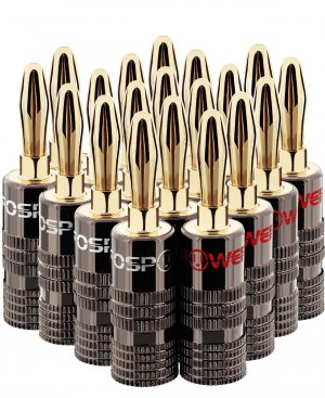 FosPower Banana Plugs 10 Pairs / 20 pcs, Closed Screw 24K Gold Plated Speaker Plug Connectors for Speaker Wire, Wall Plate, Home Theater, Audio/Video Receiver, Amplifiers and Sound Systems