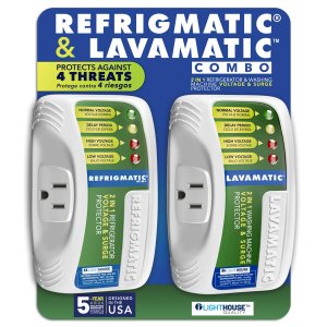 Two Electronic Voltage & Surge Protector Combo - Protect your Refrigerator and Washing Machine Against High and Low Voltage, Brownouts and Spikes