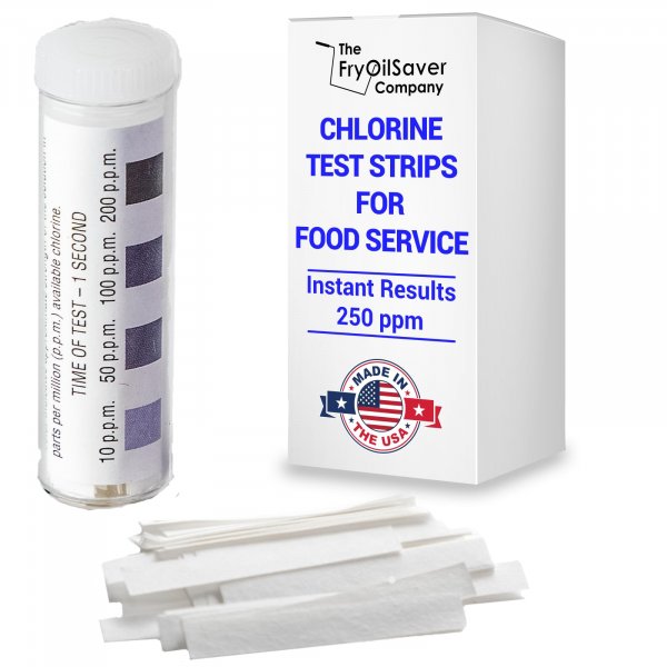 Chlorine Test Strips for Restaurants and Food Services, 1 x Vial of 100 Sanitizer Test Strips for Kitchens, 0-200 ppm Testing Kit for Sanitizing Solution, Precise Bleach Testing Kit by FryOilSaver Co.