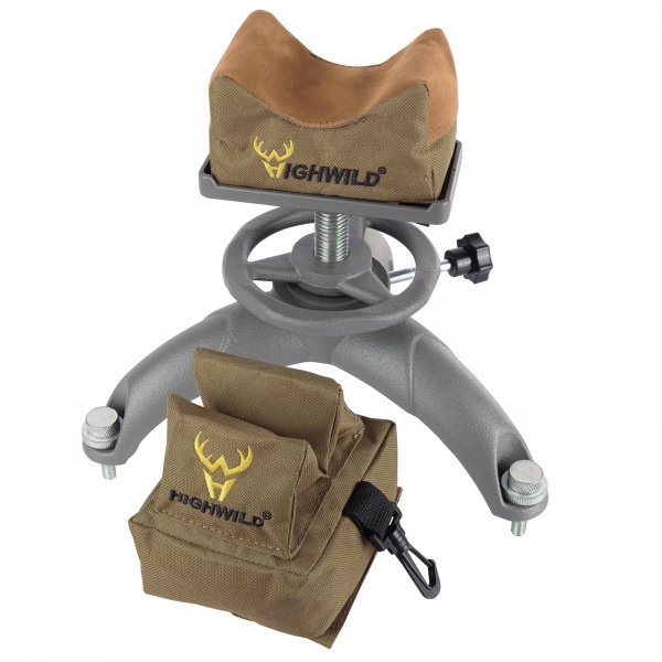 Highwild Shooting Rest Front Rest Adjustable Gun Rifle Rest for Outdoor Shooting and Hunting - Convenient Height Adjustment - with Front and Rear Rest Bag (Unfilled)