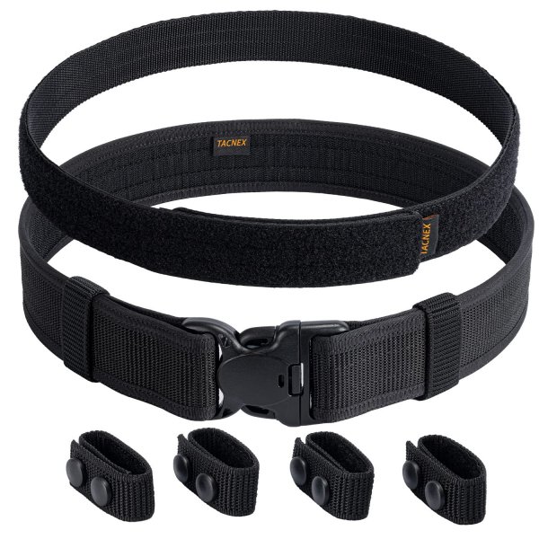TACNEX Duty Belt w/Hook Lining 4 Keepers Police Law Enforcement Correctional Officer Security Black Nylon Outer Inner Belt M
