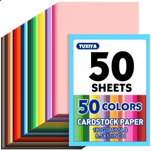 TUXIYA 50 Sheets 8.5" X 11" Colored Cardstock, 50 Colors Card Stock