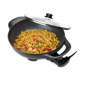 Brentwood Appliances SK-69BK 13" Non-Stick Flat-Bottom Wok Skillet w/Vented Glass Lid