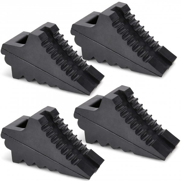 Wheel Chocks for Cars, RVs, Trucks, Trailers, and Vehicles G.V.W. up to 8T, 4 Pack - Anti Slip Bottom Tire Chock for All Weather Use - RV, Travel Trailer, Pop Up Camper Accessory
