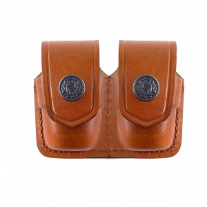 Koltster Double Speedloader Carrier/Case/Pouch for 357 Magnum 6 & 7 Shots, 44 Magnum 5 Shot, S&W .38 Special 6 Shot Genuine Brown Leather Handmade! (ALIS038)