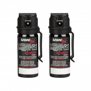 SABRE Crossfire Pepper Gel - 360° Spray for Defense at Any Angle, Maximum Strength Police-Grade OC Pepper Spray with UV Marking Dye, 20‑Foot Tactical Range, Fast Flip Top Safety, Belt Clip, 1.5 fl oz