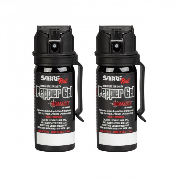 SABRE Crossfire Pepper Gel - 360° Spray for Defense at Any Angle, Maximum Strength Police-Grade OC Pepper Spray with UV Marking Dye, 20‑Foot Tactical Range, Fast Flip Top Safety, Belt Clip, 1.5 fl oz