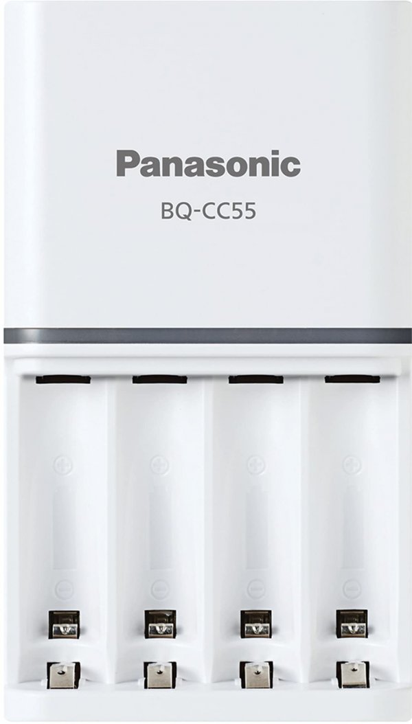 Panasonic BQ-CC55SBA Advanced eneloop Individual Rechargeable Battery 3 Hour Quick Charger with 4 LED Color Charge Indicator Lights