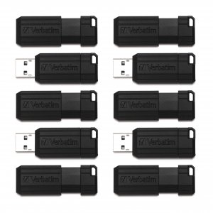 Verbatim 32GB Pinstripe USB 2.0 Flash Drive Retractable Thumb Drive – Business 10pk – Black
