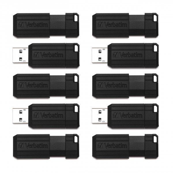 Verbatim 32GB Pinstripe USB 2.0 Flash Drive Retractable Thumb Drive – Business 10pk – Black