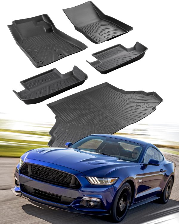 CARxion® for Ford Mustang Floor Mats & Cargo Liner (2015-2024 2025 2026, All Weather 5PCS Full Set, Not for Mach-E)