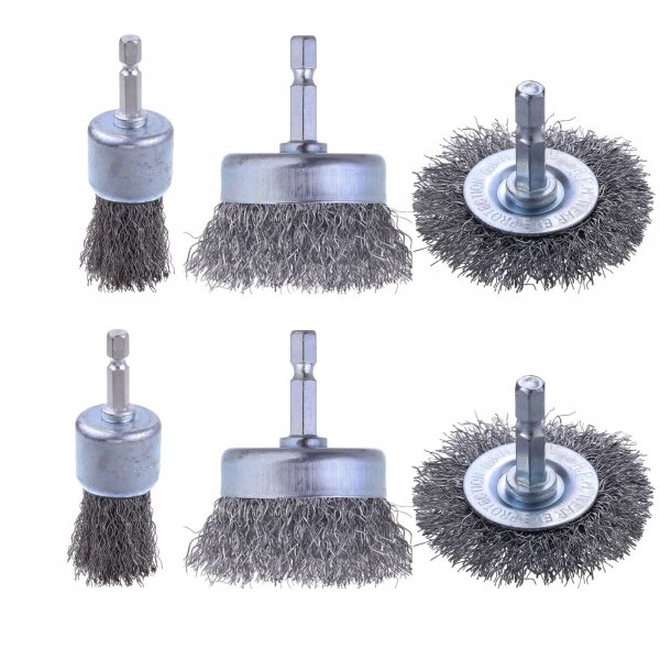 Rocaris 6 Pack Carbon Steel Wire Wheel and Pen Brush Set with 1/4-Inch Hex Shank for Rust Removal, Corrosion and Scrub Surfaces