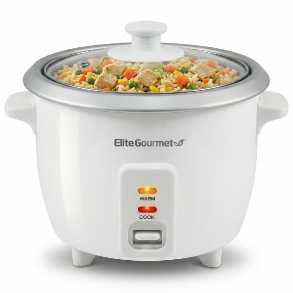 Elite Gourmet ERC-003X Rice Cooker, Keep Warm, White, 6 Cups Cooked