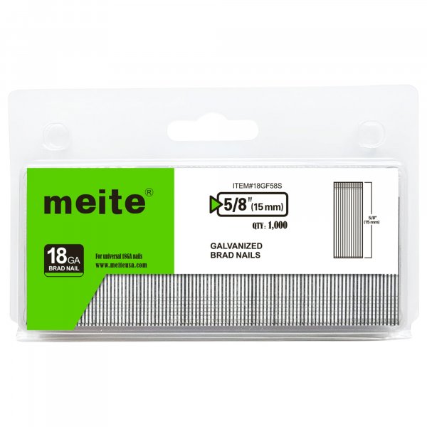 meite 18 Gauge Brad Nails, 5/8 Inch 18GA Brad Nails Galvanized Small Finishing Nail Gun Nails for Pneumatic, Electric Brad Nailer Gun (1,000 Counts)