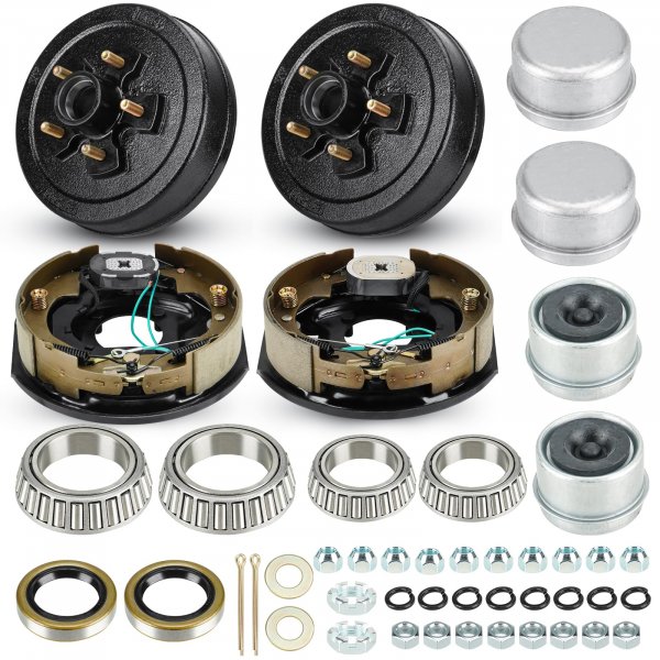 Trailer Axle Electric Brake Kit, Pair of 5-Hole, 4.5" Bolt Circle Brake Drum with 10" x 2 1/4" Self-Adjusting Electric Brakes for 3500 lb Axles, Replacement 10”(not for 4400lb) Brake Hub Drum Assembly