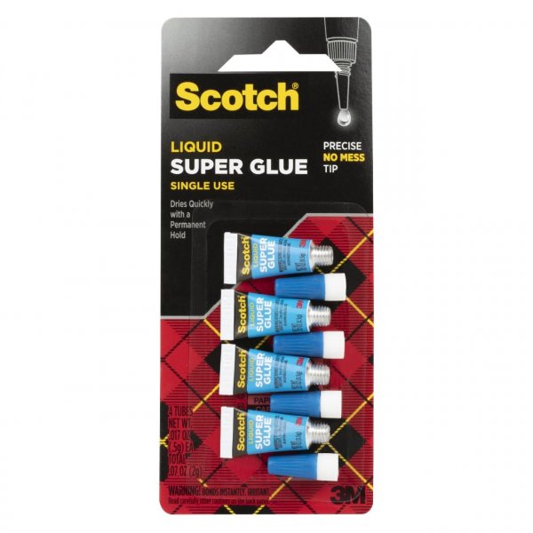 Scotch Super Glue Liquid, 4-Pack of Single-Use Tubes, .017 oz Each
