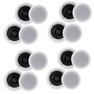Pyle PDIC1661RD 6.5 Inch 200 Watt in Ceiling Wall Speakers 2 Way Flush Mount Home Indoor Stereo Speaker System Pair, White (4 Pairs)