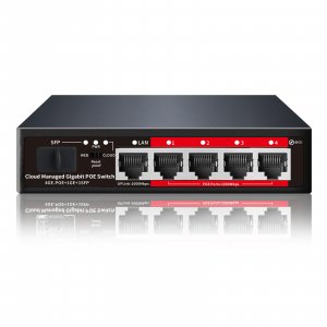 Poe Switch, 5 Port Gigabit PoE+ Switch, Easy Managed Gigabit Ethernet Switch, 4 Poe Ports @52W, 1 Uplink Ports, 1 SFP Slot, APP Smart Managed, Overload Protection w/ Port