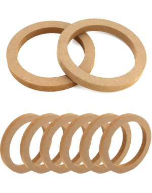 QWORK Wooden Speaker Spacer Rings, 8 Pcs 6.5" Car MDF Speaker Ring, MDF Tweeter Wood Rings for 6.5 Inch Speakers