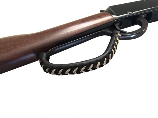 WAYNE'S DOG Leather Lever Wrap for Lever Action, Handcrafted (6-inch, Black/Black-Thicker)