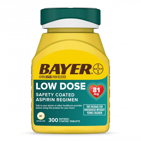 Bayer Aspirin Low Dose 81 mg, Enteric Coated Tablets, Doctor Recommended, Secondary Prevention of Cardiovascular Disease, 300 Safety Coated Tablets (Packaging may vary)