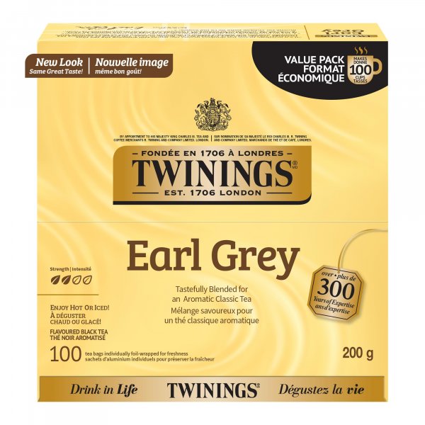 Twinings Earl Grey Black Bergamot Caffeinated Tea Bags, 100 CT Box (1 Pack)