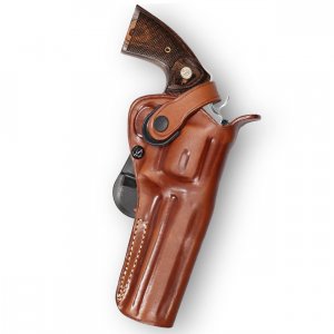 Masc OWB Leather Paddle Revolver Holster with Retention Strap, Fits Python .357 Magnum 6-inch, Right Hand Draw Brown Color #1306#