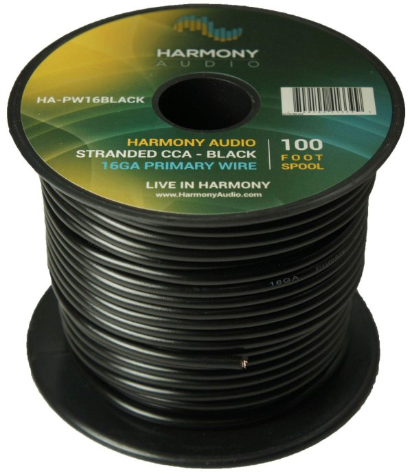 Harmony Audio HA-PW16BLACK Primary Single Conductor 16 Gauge Black Power or Ground Wire Roll 100 Feet Cable for Car Audio/Trailer/Model Train/Remote