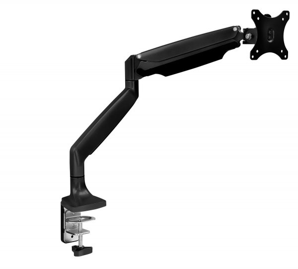 Mount-It! Single Monitor Arm Desk Mount with Gas Spring, Height Adjustable Monitor Stand for 13–32 Inch Screens up to 20 lbs, VESA 75x75 & 100x100, C-Clamp & Grommet, Sit-Stand Desk Compatible