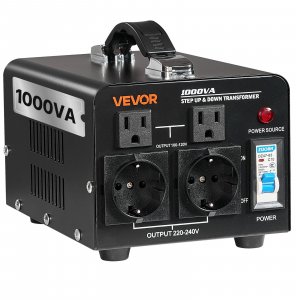 VEVOR Voltage Converter Transformer, 1000VA, Heavy Duty Step Up/Down Power Transformer, Convert from 110V to 220V and 220V to 110V, with EU & US Outlets, US Power Cord, Circuit Breaker Protection