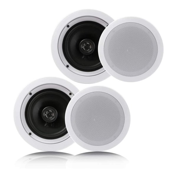 Pyle Pair 200-Watts 6.5 Inch Flush Mount 2-Way Home Speaker System with Spring Loaded Quick Connections and Dual Polypropylene Cone, White