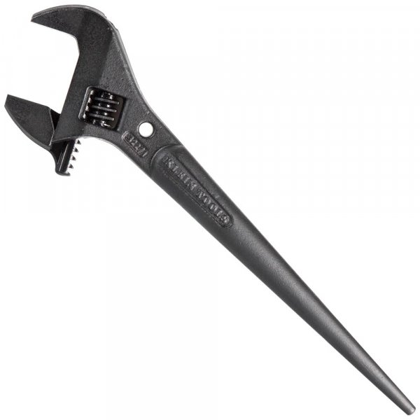 Klein Tools 3227 Extra Wide Adjustable Wrench, Made in USA, Construction Spud Wrench for Up to 1-7/16-Inch Nuts and Bolts, 10-Inch, with Tether Hole