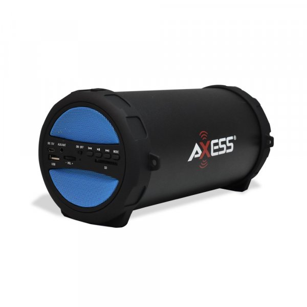 Axess SPBT1041BL Portable Bluetooth Cylinder Loud Speaker w/ FM USB AUX Blue