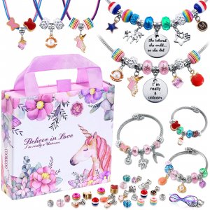 COO&KOO Charm Bracelet Making Kit, A Unicorn Girls Toy that Inspires Creativity and Imagination, Crafts for Girls Ages 8-12 with Jewelry Making Kit Perfect Gifts for 6 7 8 9 10 Girl Self-Expression!