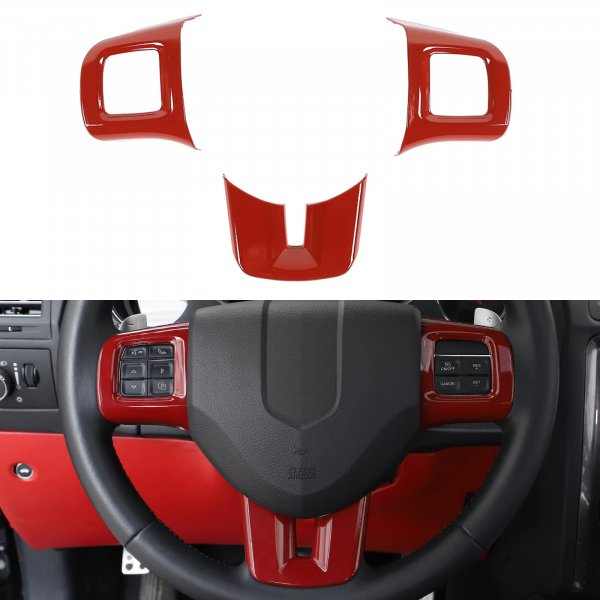 Linskip Steering Wheel Trim Compatible with Dodge Challenger/Charger/Durango/Dart 2009-2014 & Journey 2013-2022, Steering Wheel Cover for Challenger Interior Accessories 3Pcs(Red)