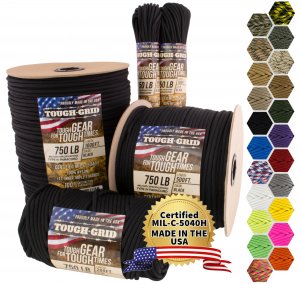 TOUGH-GRID 750 Paracord Rope Nylon Parachute Cord, Made in USA Survival Kit, Outdoor Adventures, Camping, Tactical Gear & Emergency Supplies, Military Type IV Mil-Spec